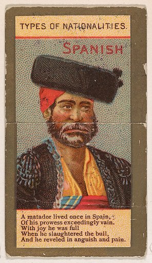 Spanish, from Types of Nationalities (N240) issued by Kinney Bros.