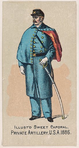 Private Artillery, United States Army, 1886, from the Military Series (N224) issued by Kinney Tobacco Company to promote Sweet Caporal Cigarettes