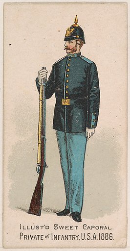 Private, Infantry, United States Army, 1886, from the Military Series (N224) issued by Kinney Tobacco Company to promote Sweet Caporal Cigarettes