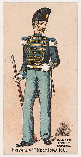 Private, 4th Regiment, Iowa, National Guard, from the Military Series (N224) issued by Kinney Tobacco Company to promote Sweet Caporal Cigarettes