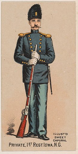 Private, 1st Regiment, Iowa, National Guard, from the Military Series (N224) issued by Kinney Tobacco Company to promote Sweet Caporal Cigarettes