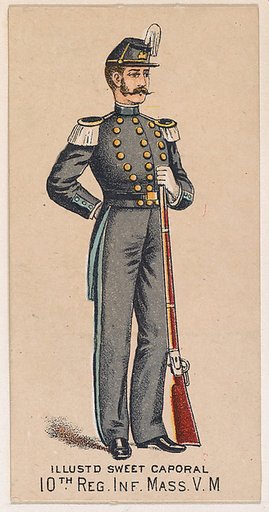 10th Regiment, Infantry, Massachusetts, V.M., from the Military Series (N224) issued by Kinney Tobacco Company to promote Sweet Caporal Cigarettes