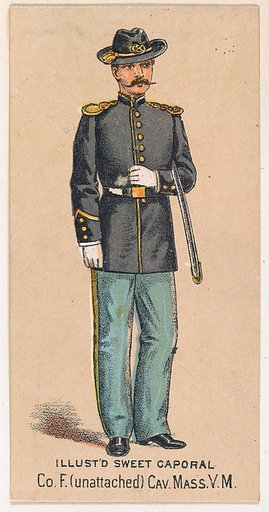 Co. F. (unattached), Cavalry, Massachusetts, V.M., from the Military Series (N224) issued by Kinney Tobacco Company to promote Sweet Caporal Cigarettes