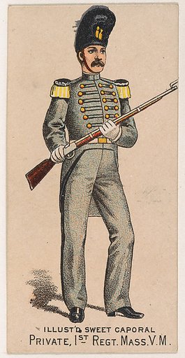 Private, 1st Regiment, Massachusetts, V.M., from the Military Series (N224) issued by Kinney Tobacco Company to promote Sweet Caporal Cigarettes