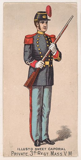 Private, 3rd Regiment, Massachusetts, V.M., from the Military Series (N224) issued by Kinney Tobacco Company to promote Sweet Caporal Cigarettes
