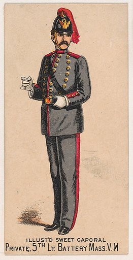 Private, 5th Light Battery, Massachusetts, V.M., from the Military Series (N224) issued by Kinney Tobacco Company to promote Sweet Caporal Cigarettes
