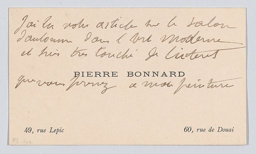 Pierre Bonnard, calling card