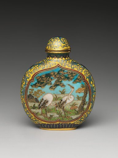 Snuff Bottle with Cranes under a Pine Tree