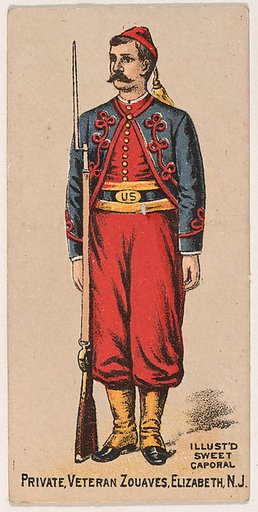Private, Veteran Zouaves, Elizabeth, New Jersey, from the Military Series (N224) issued by Kinney Tobacco Company to promote Sweet Caporal Cigarettes