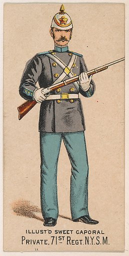 Private, 71st Regiment, New York State Militia, from the Military Series (N224) issued by Kinney Tobacco Company to promote Sweet Caporal Cigarettes