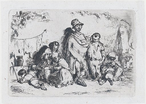 Plate 2: a group of people in the street, possibly beggars, from "Customs and Pastimes of the Spanish People"