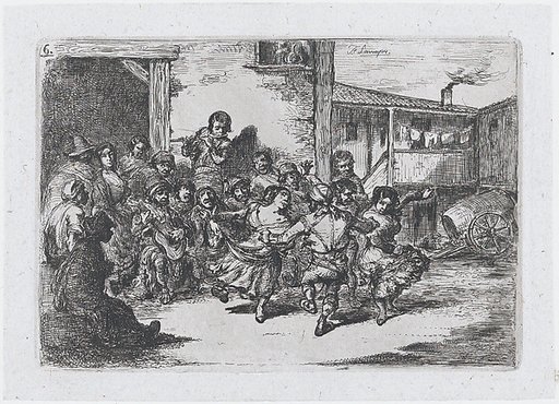 Plate 6: people dancing in the street accompanied by musicians, from "Customs and Pastimes of the Spanish People"