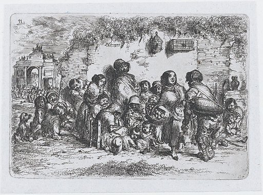Plate 11: a group of people outdoors, from "Customs and Pastimes of the Spanish People"