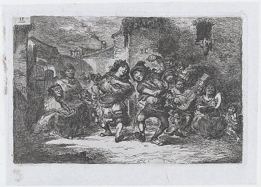 Plate 17: street musicians and dancing figures, from "Customs and Pastimes of the Spanish People"