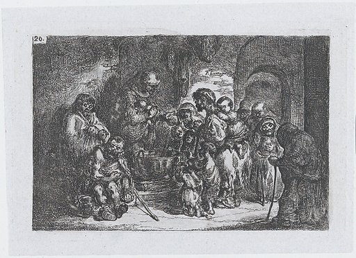 Plate 20: a priest giving food to the poor, from "Customs and Pastimes of the Spanish People"