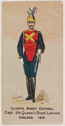 Captain, 9th Queen's Royal Lancers, England, 1879, from the Military Series (N224) issued by Kinney Tobacco Company to promote Sweet Caporal Cigarettes