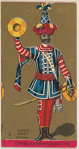 Cymbalier, French Guard, 1786, from the Military Series (N224) issued by Kinney Tobacco Company to promote Sweet Caporal Cigarettes