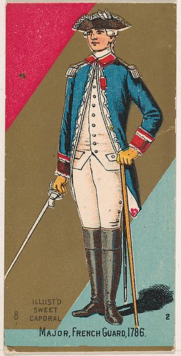 Major, French Guard, 1786, from the Military Series (N224) issued by Kinney Tobacco Company to promote Sweet Caporal Cigarettes