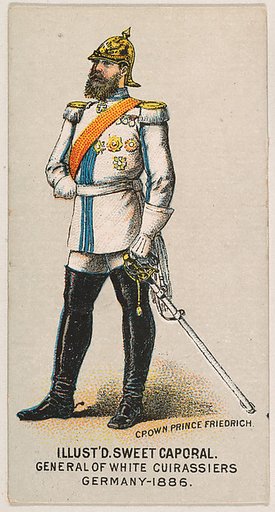 General, White Cuirassiers, Germany, 1886, from the Military Series (N224) issued by Kinney Tobacco Company to promote Sweet Caporal Cigarettes