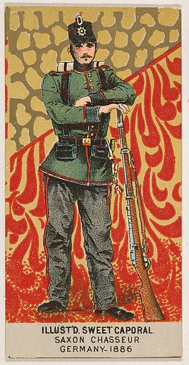 Saxon Chasseur, Germany, 1886, from the Military Series (N224) issued by Kinney Tobacco Company to promote Sweet Caporal Cigarettes