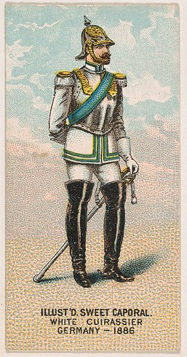 White Cuirassier, Germany, 1886, from the Military Series (N224) issued by Kinney Tobacco Company to promote Sweet Caporal Cigarettes