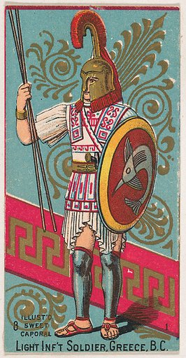 Light Infantry Soldier, Greece, B.C., from the Military Series (N224) issued by Kinney Tobacco Company to promote Sweet Caporal Cigarettes