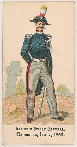 Carbineer, Italy, 1853 from the Military Series (N224) issued by Kinney Tobacco Company to promote Sweet Caporal Cigarettes
