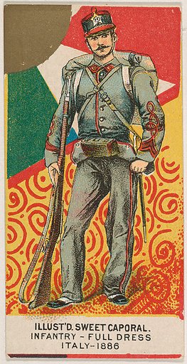 Full Dress, Infantry, Italy, 1886, from the Military Series (N224) issued by Kinney Tobacco Company to promote Sweet Caporal Cigarettes
