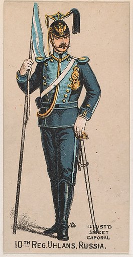 10th Regiment, Uhlans, Russia, from the Military Series (N224) issued by Kinney Tobacco Company to promote Sweet Caporal Cigarettes