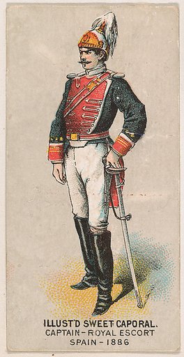 Captain, Royal Escort, Spain, 1886, from the Military Series (N224) issued by Kinney Tobacco Company to promote Sweet Caporal Cigarettes