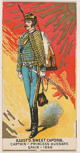 Captain, Princess Hussars, Spain, 1886, from the Military Series (N224) issued by Kinney Tobacco Company to promote Sweet Caporal Cigarettes