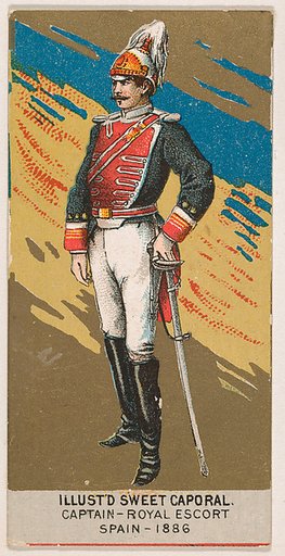 Captain, Royal Escort, Spain, 1886, from the Military Series (N224) issued by Kinney Tobacco Company to promote Sweet Caporal Cigarettes