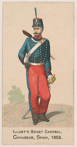 Chasseur, Spain, 1853, from the Military Series (N224) issued by Kinney Tobacco Company to promote Sweet Caporal Cigarettes