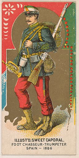 Foot Chasseur Trumpeter, Spain, 1886, from the Military Series (N224) issued by Kinney Tobacco Company to promote Sweet Caporal Cigarettes