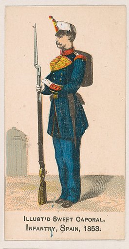 Infantry, Spain, 1853, from the Military Series (N224) issued by Kinney Tobacco Company to promote Sweet Caporal Cigarettes