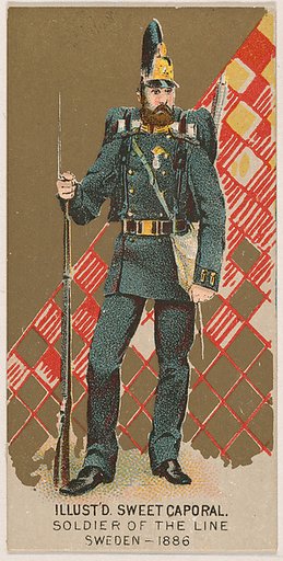 Soldier of the Line, Sweden, 1886, from the Military Series (N224) issued by Kinney Tobacco Company to promote Sweet Caporal Cigarettes
