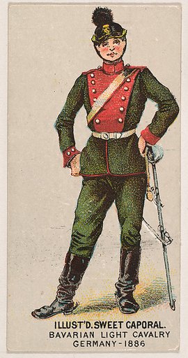 Bavarian Light Cavalry, Germany, 1886, from the Military Series (N224) issued by Kinney Tobacco Company to promote Sweet Caporal Cigarettes