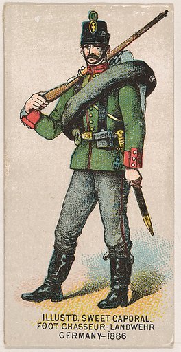 Foot Chassseur, Landwehr, Germany, 1886, from the Military Series (N224) issued by Kinney Tobacco Company to promote Sweet Caporal Cigarettes