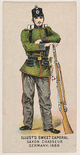 Saxon Chasseur, Germany, 1886, from the Military Series (N224) issued by Kinney Tobacco Company to promote Sweet Caporal Cigarettes