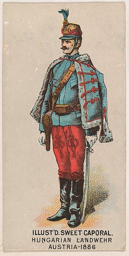 Hungarian Landwehr, Austria, 1886, from the Military Series (N224) issued by Kinney Tobacco Company to promote Sweet Caporal Cigarettes