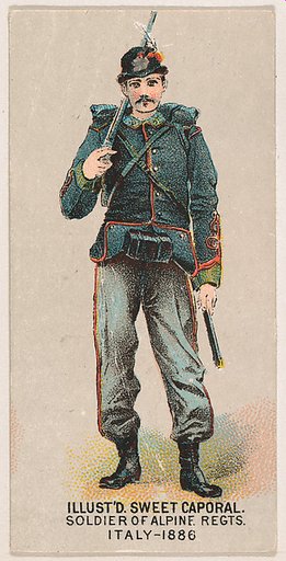 Soldier of Alpine Regiments, Italy, 1886, from the Military Series (N224) issued by Kinney Tobacco Company to promote Sweet Caporal Cigarettes