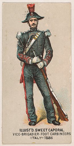 Vice-Brigadier, Foot Carbineers, Italy, 1886, from the Military Series (N224) issued by Kinney Tobacco Company to promote Sweet Caporal Cigarettes