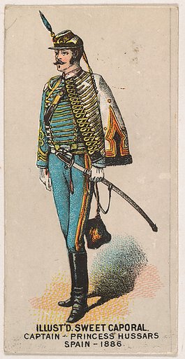 Captain, Princess Hussars, Spain, 1886, from the Military Series (N224) issued by Kinney Tobacco Company to promote Sweet Caporal Cigarettes