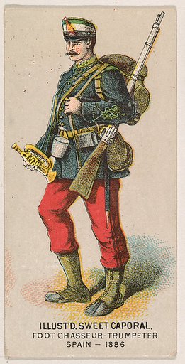 Foot Chasseur, Trumpeter, Spain, 1886, from the Military Series (N224) issued by Kinney Tobacco Company to promote Sweet Caporal Cigarettes
