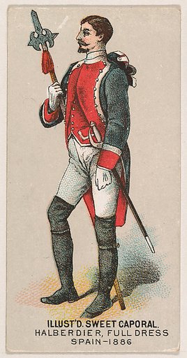 Full Dress, Halberdier, Spain, 1886, from the Military Series (N224) issued by Kinney Tobacco Company to promote Sweet Caporal Cigarettes