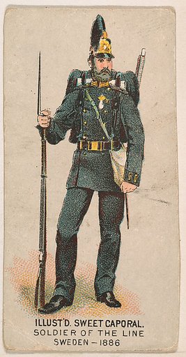 Soldier of the Line, Sweden, 1886, from the Military Series (N224) issued by Kinney Tobacco Company to promote Sweet Caporal Cigarettes