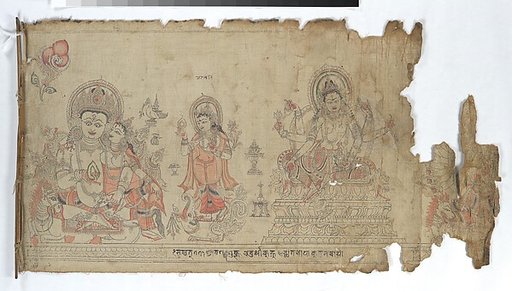 The Goddess Vasudhara Flanked by Kubera and a Fragmentary Durga