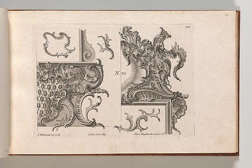 Suggestion for the Decoration of Lower Right and Top Right of a Framel, plate 1 from an Untitled Series with Rocailles Ornaments for Window, Pier Glass and Door Frames