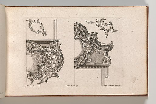 Suggestion for the Decoration of Lower Right and Top Right of a Framel, plate 2 from an Untitled Series with Rocailles Ornaments for Window, Pier Glass and Door Frames