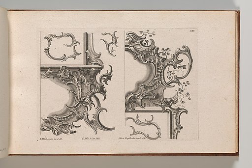 Suggestion for the Decoration of Lower Right and Top Right of a Framel, plate 4 from an Untitled Series with Rocailles Ornaments for Window, Pier Glass and Door Frames